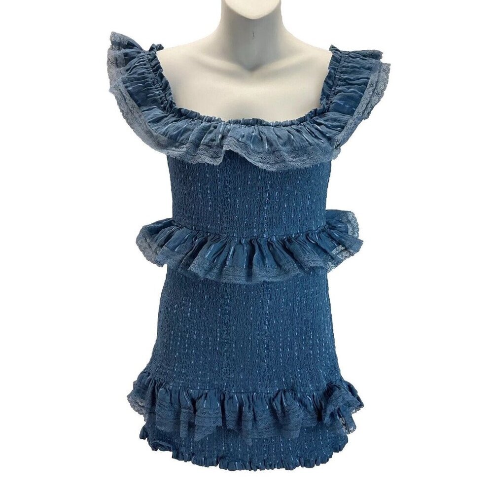 Tularosa Blue Ruffled Mini Dress